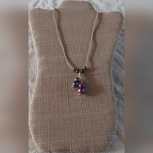 Handmade Purple & Brown Peacock Pearl & Natural Leather Dangle Necklace